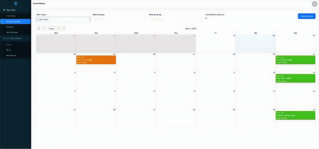 Villa Check In portal dashboard